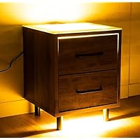 LEDライト付きダークブラウンサイドテーブル Amazon.co.jp: LEDライト付き ナイトテーブル コンセント付き 引き出し